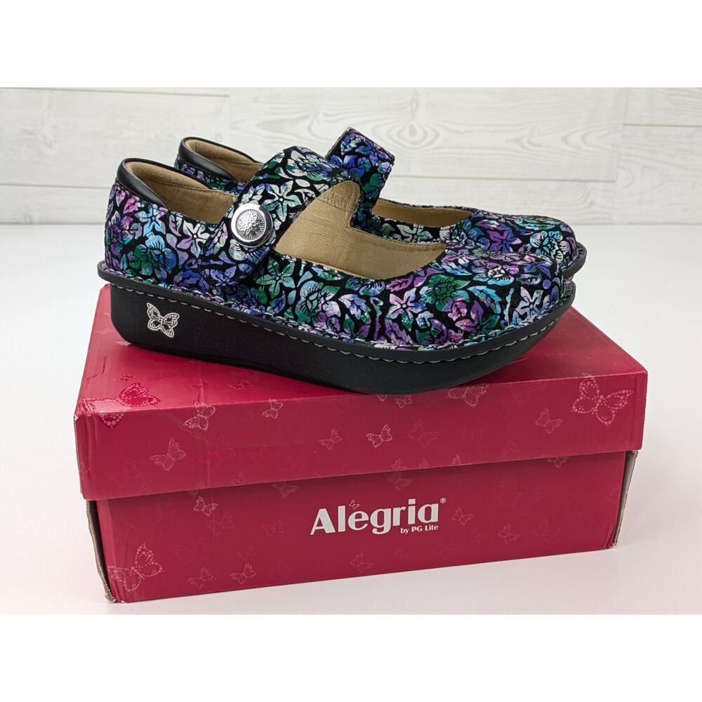 Alegria Paloma Floral Hibiscus Metallic Mary Jane Shoes 38 PAL-146 8-8.5 US